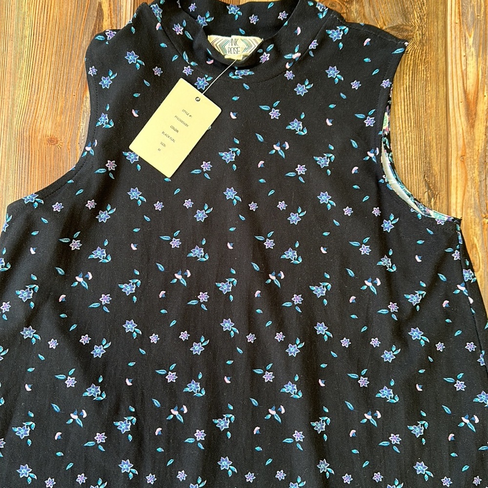 NWT dress for all occasions! Sz medium black with blue, purple & pink flowers